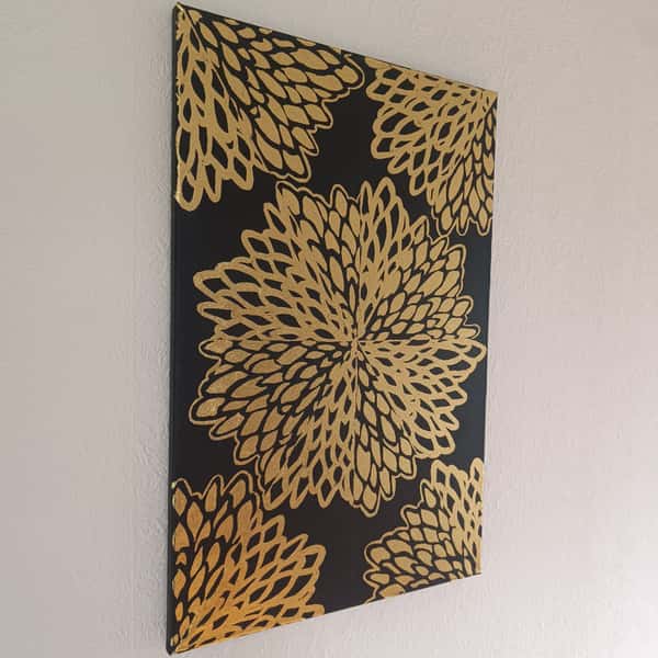 Handmålad Svart Canvastavla – Gyllene Elegans & Guldfolie