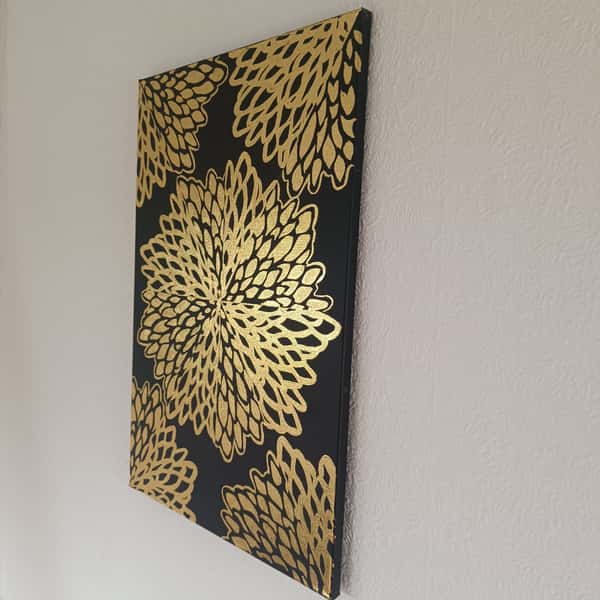 Handmålad Svart Canvastavla – Gyllene Elegans & Guldfolie