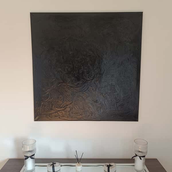 Swirl Away – En Oändlig Rörelse i Svart Glans (100x100 cm)